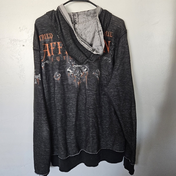 Affliction Men's XL Reversible  Black Gray Orange Edgy Zip-Up Jacket Cross Skull - Picture 11 of 13